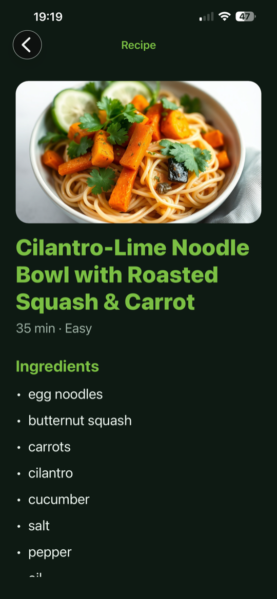 A finished dish in the app